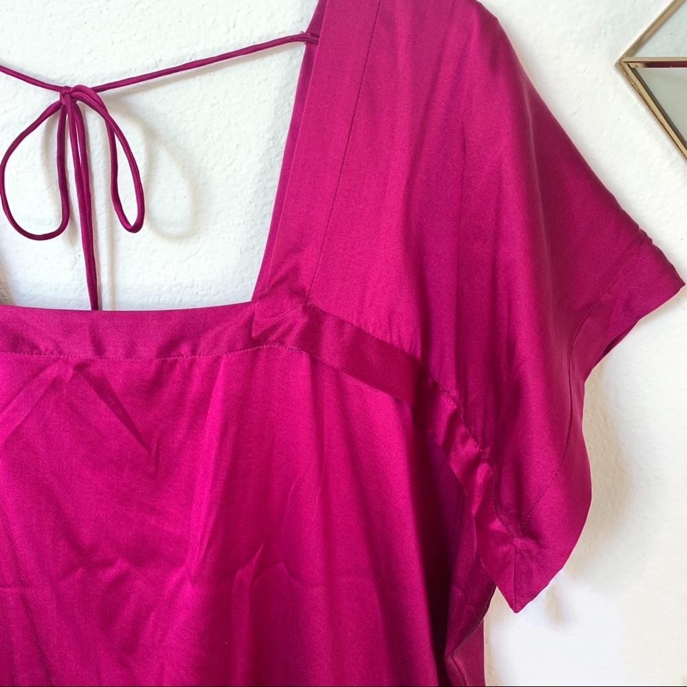 DVF Silk Blouse Fuchsia Pleated Square Neck Short Sleeve Top Size 0 - Picture 2 of 8